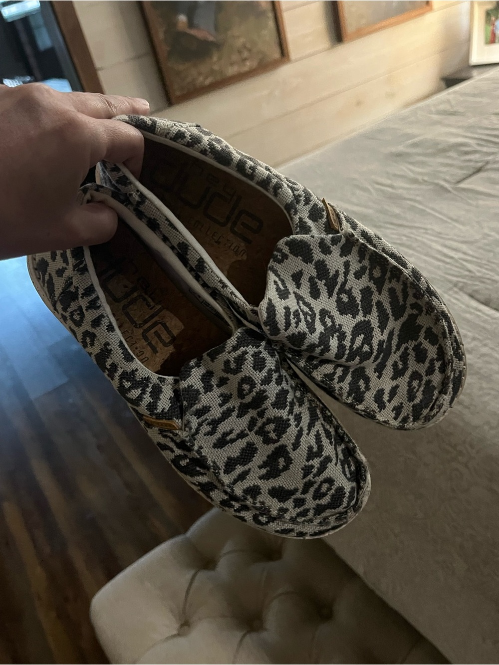 Hey Dude Women's Leopard Print Slip-On Flats in Black and Cream